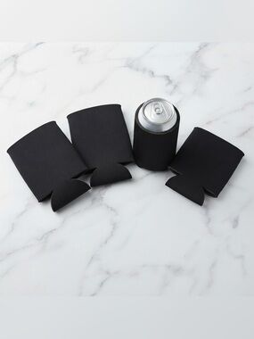 Set Of 4 Black Neoprene Drink Coozies Beverage Insulator Sleeve Can Coolers